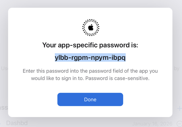 Apple app-specific password creation